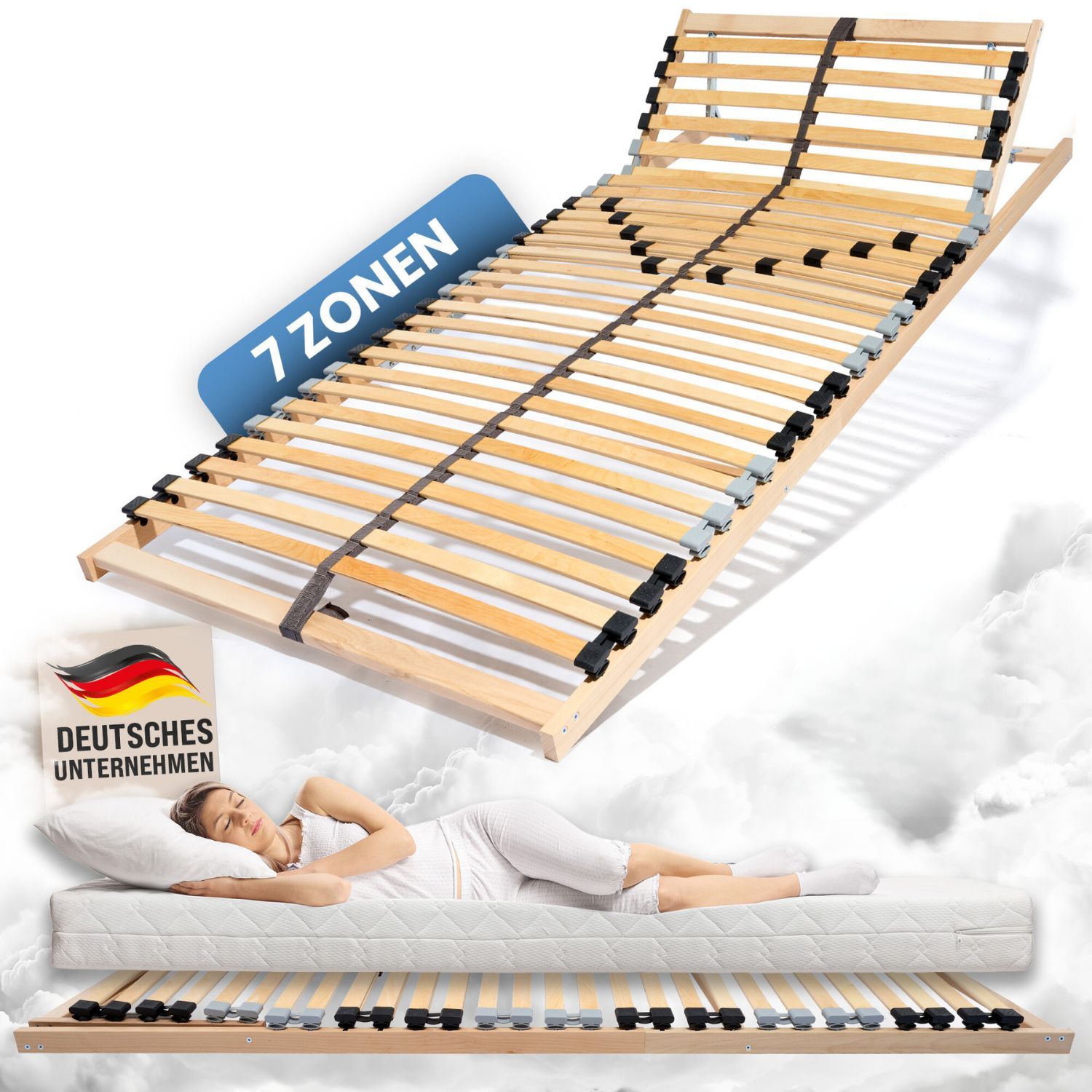 Coemo 7-Zonen Lattenrost ERGO K 90x210 cm verstellbar Kopfteil & Härtegrad verstellbar, 30 Leisten