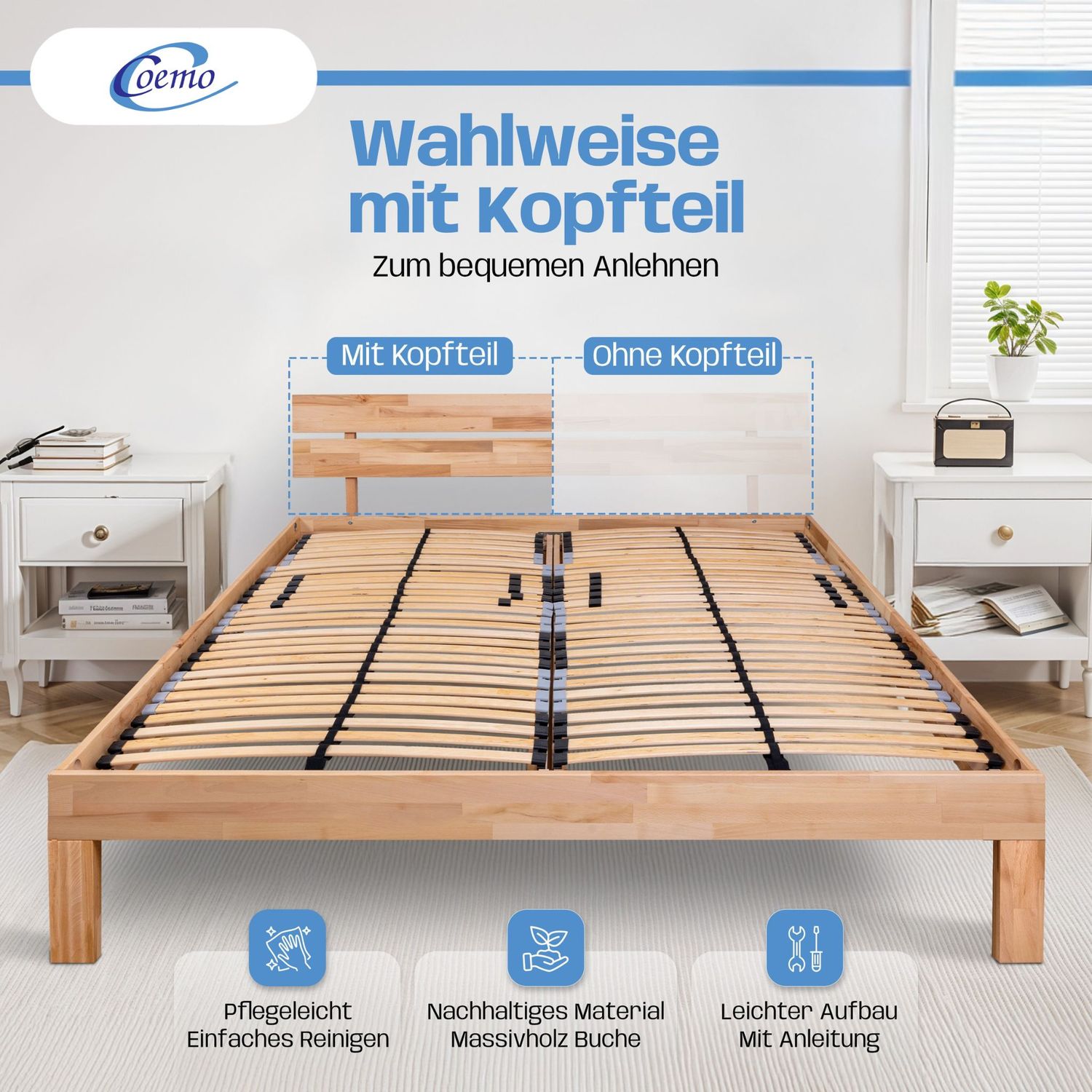 Bett Massivholz Leah Buche massiv