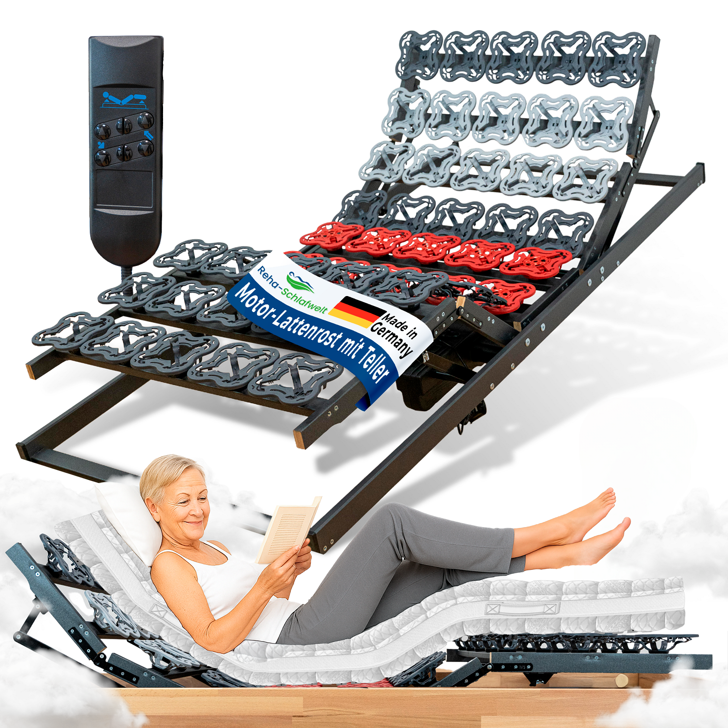 Reha-Schlafwelt Tellerlattenrost AEROBALANCE KF mit Motor Lattenrost elektrisch verstellbar fertig montiert