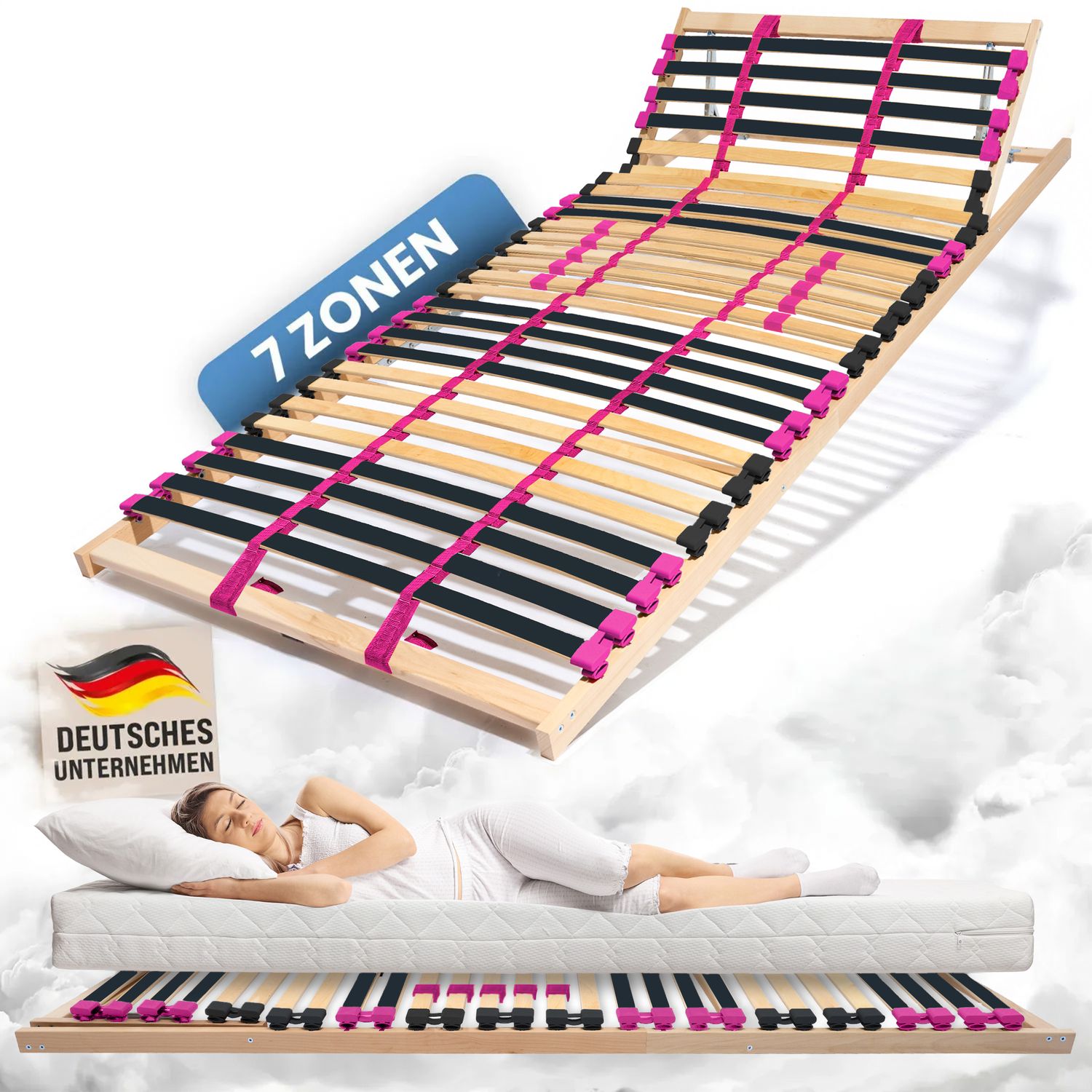 Coemo Lattenrost "PINK DREAM" Härtegrad verstellbar 28 Leisten 7-Zonen