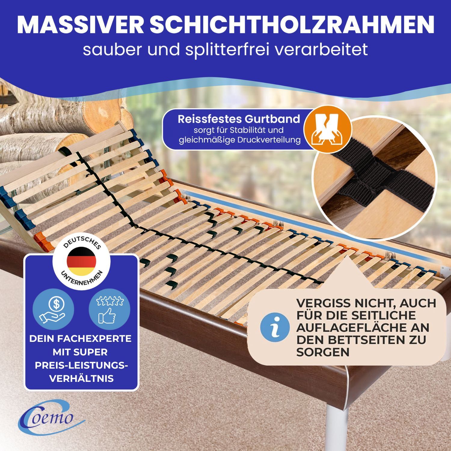 Coemo 2er Set Lattenrost für Partner "MULTIRA" 7 Zonen 28 Leisten Härtegrad verstellbar