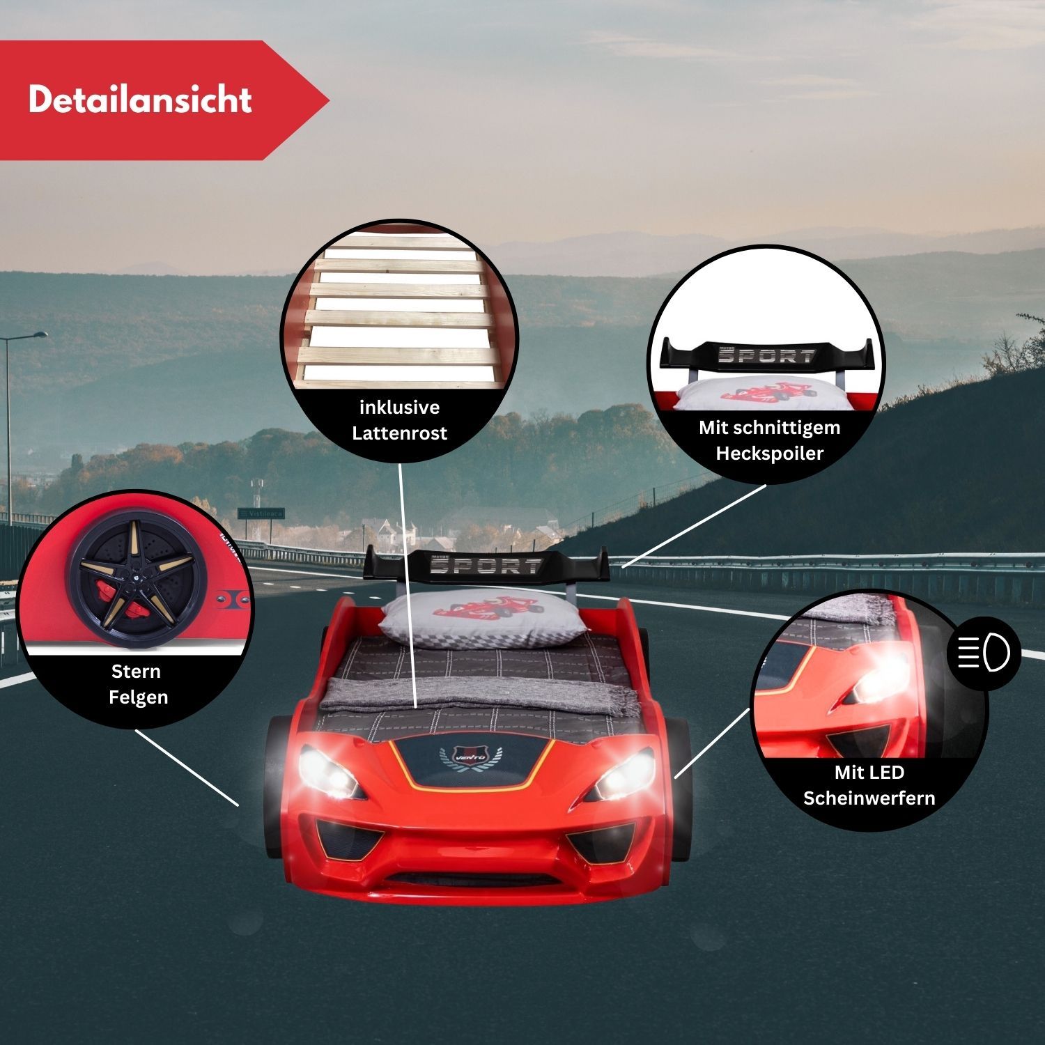 Autobett Dream Racer Kinderbett 90x200 im Rennwagen-Design mit Lattenrost