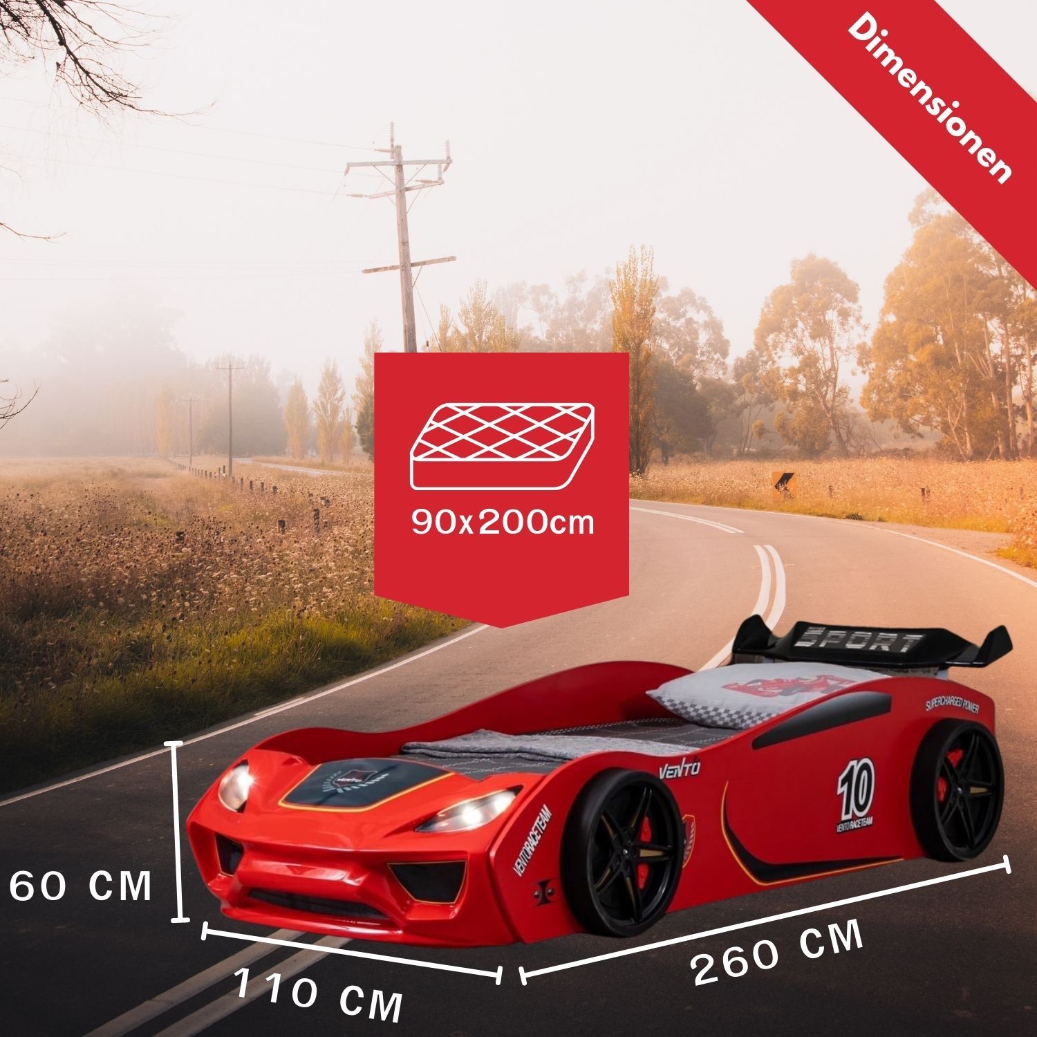 Autobett Dream Racer Kinderbett 90x200 im Rennwagen-Design mit Lattenrost