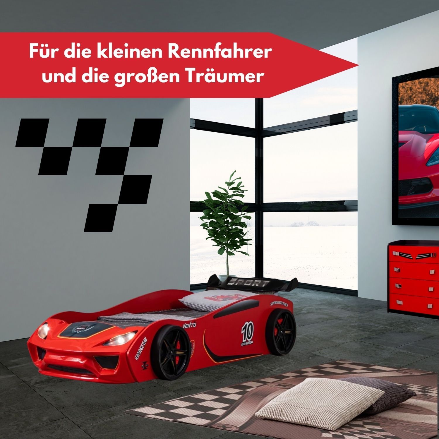 Autobett Dream Racer Kinderbett 90x200 im Rennwagen-Design mit Lattenrost