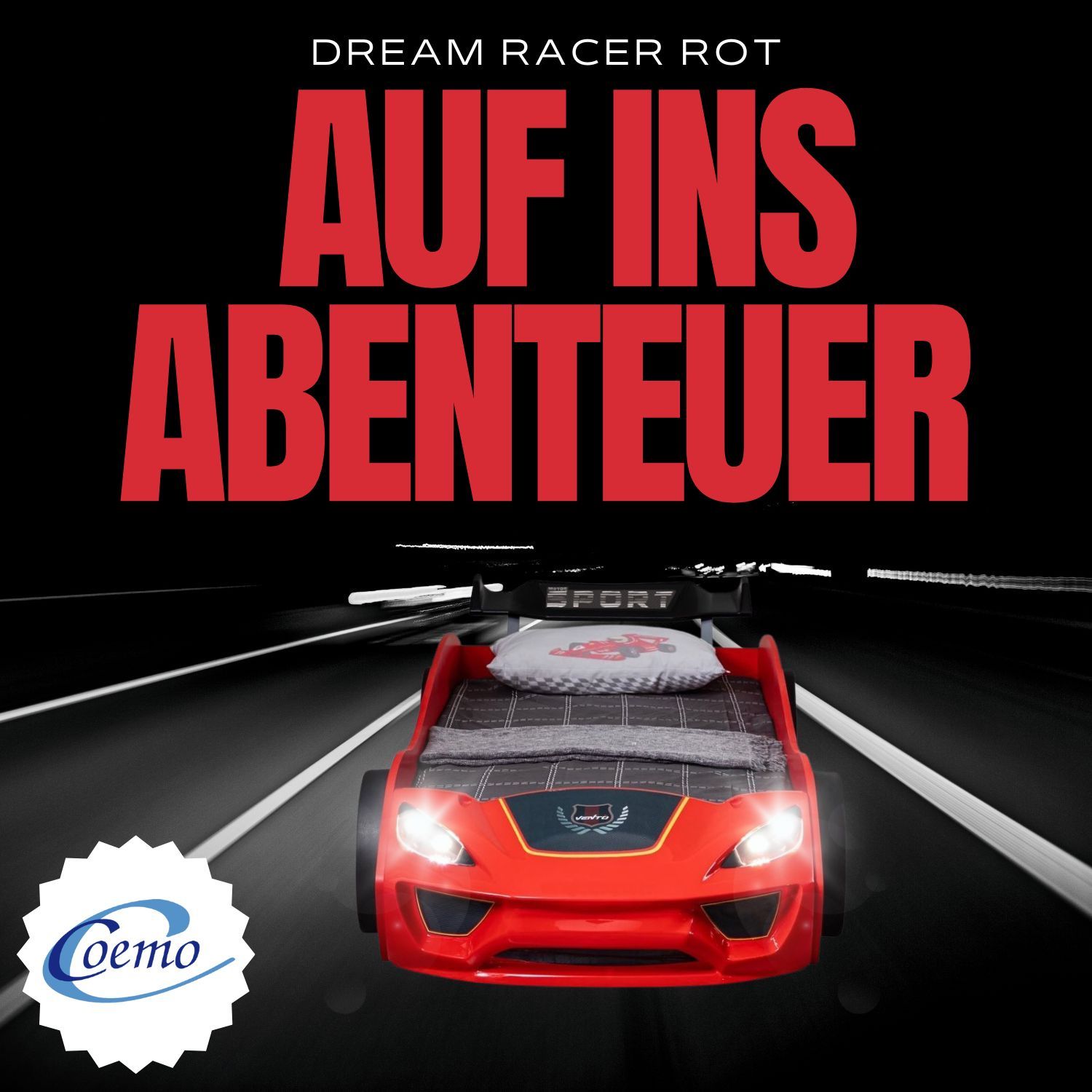 Autobett Dream Racer Kinderbett 90x200 im Rennwagen-Design mit Lattenrost