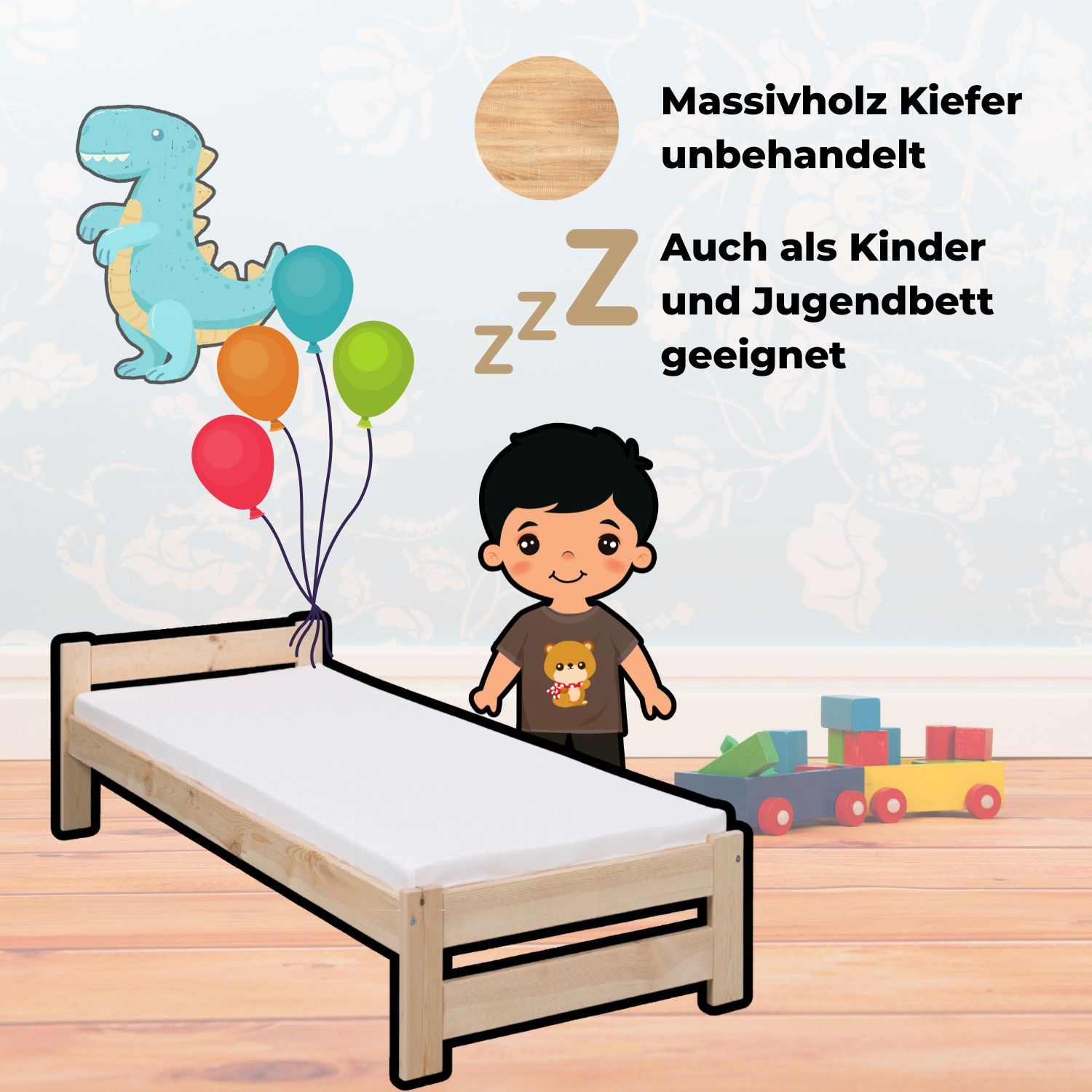 Coemo Bett Classico Holzbett Bettgestell mit Lattenrost Massivholz Kiefer