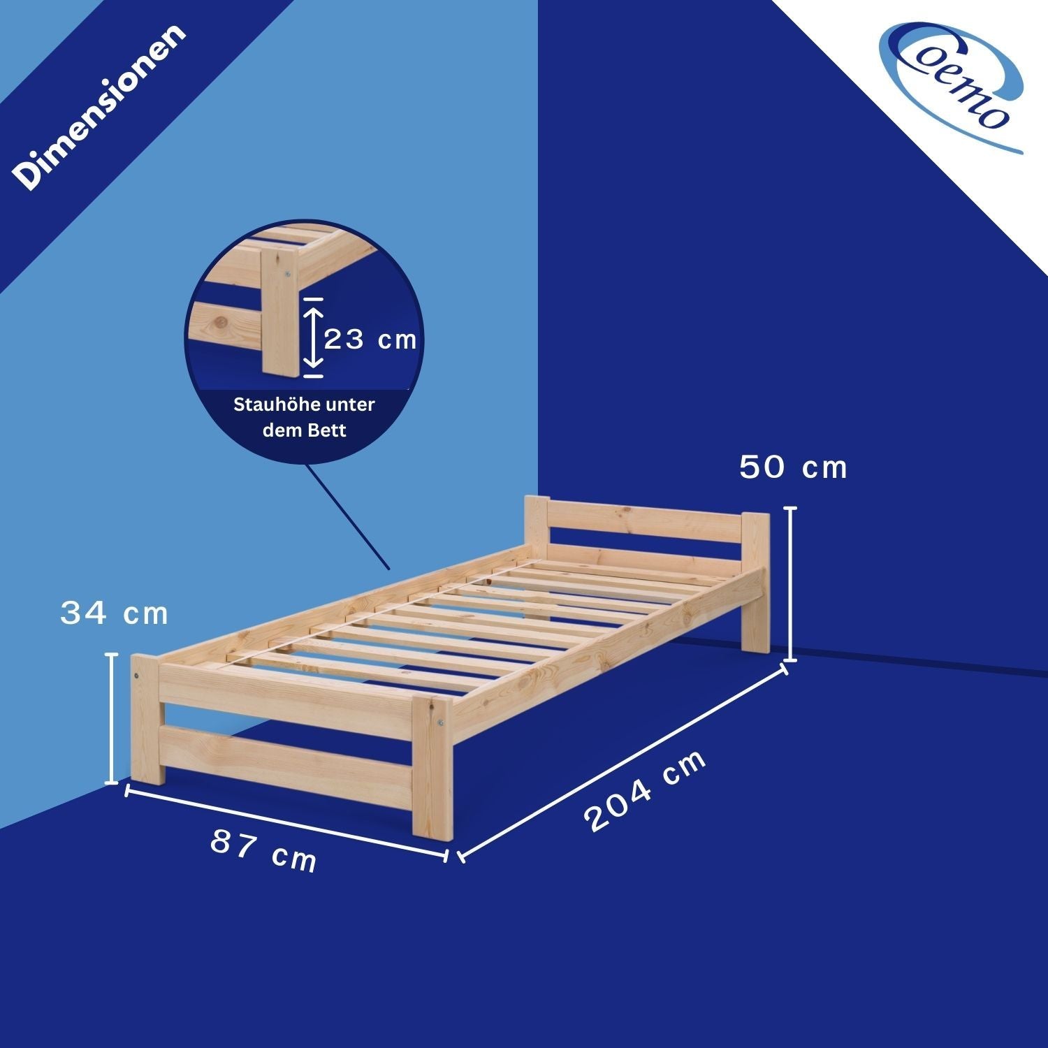 Coemo Bett Classico Holzbett Bettgestell mit Lattenrost Massivholz Kiefer