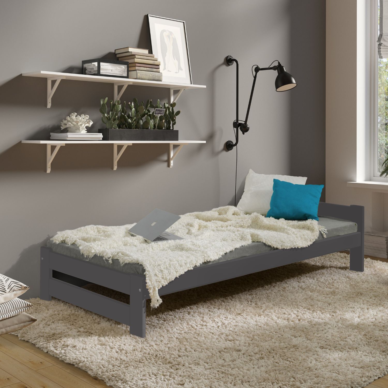 Coemo Bett Classico Holzbett Bettgestell mit Lattenrost Massivholz Kiefer