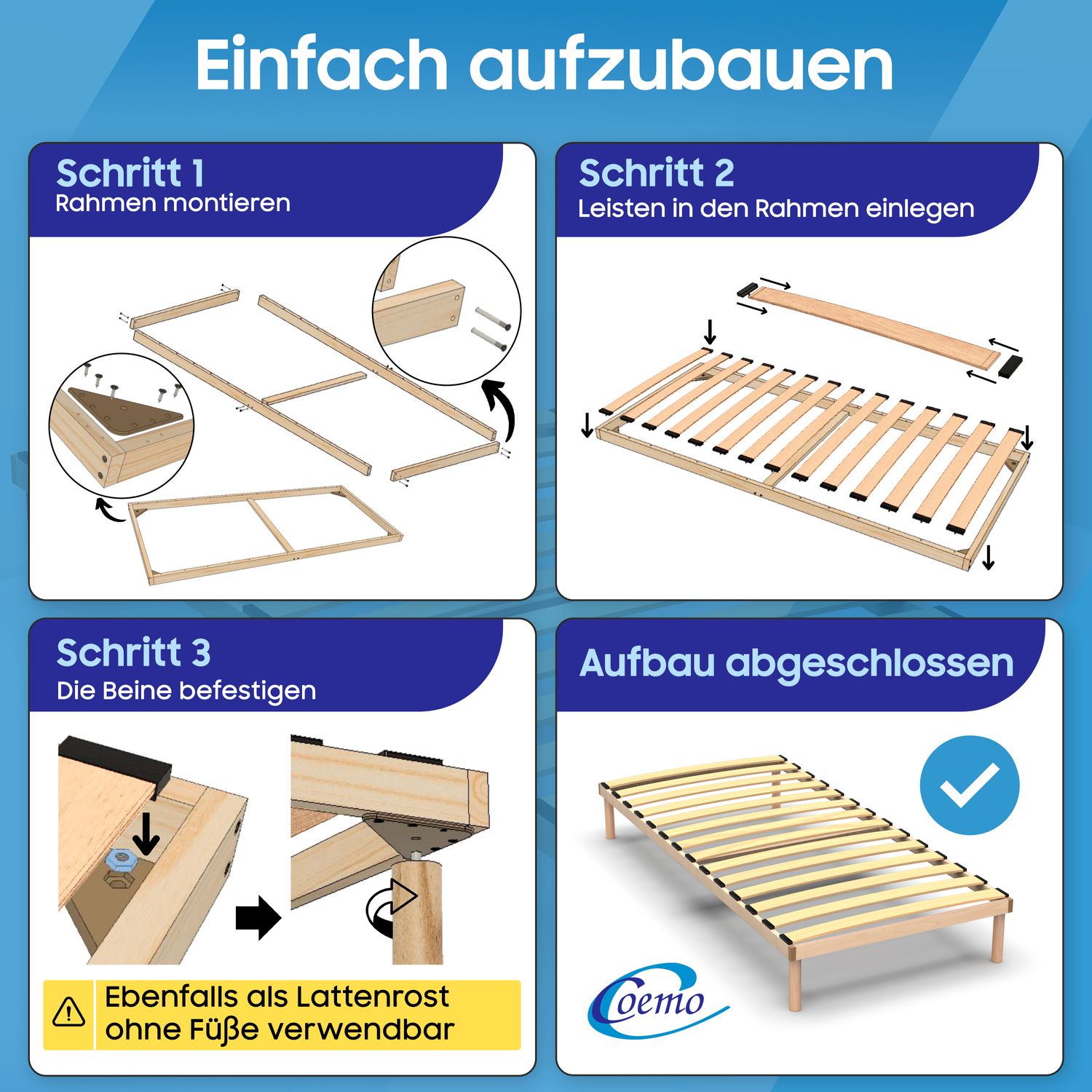 Bettgestell mit Lattenrost 'PYXIS' Massivholz Buche