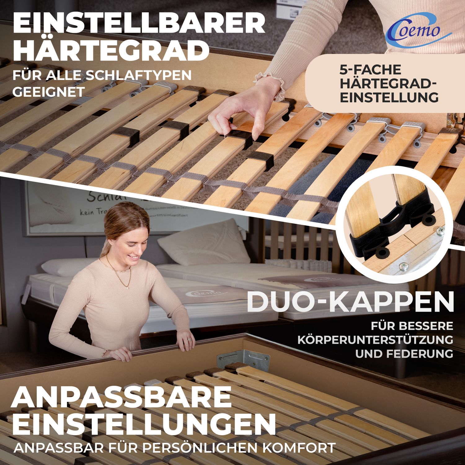 Coemo Lattenrost ERGO NV Starr mit 28 Leisten Mittelzonenverstellung, 7-Zonen