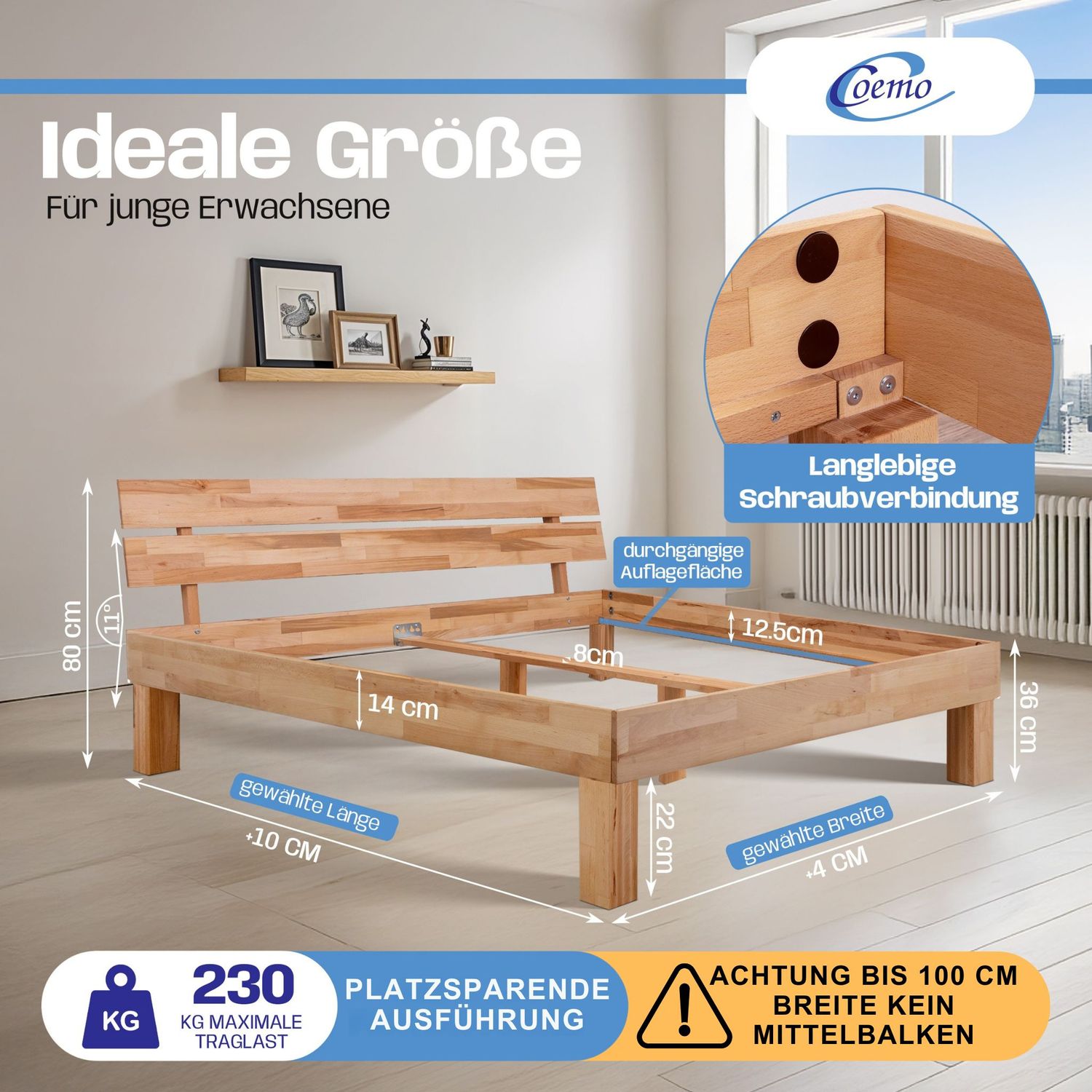 Bett Massivholz Leah Buche massiv