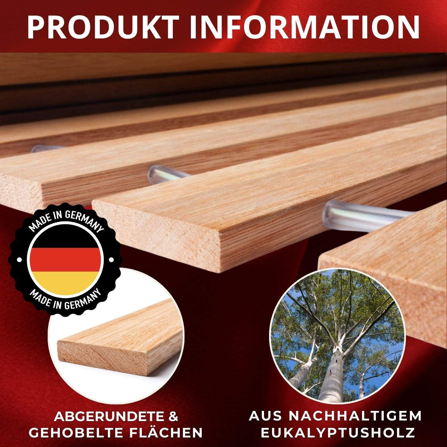 Coemo Premium Rollrost DELUXE Belastbar bis 350 kg – Ohne Montage & absolut rutschsicher - Made in Germany - Roll-Lattenrost Vollholz mit Abstandshaltern