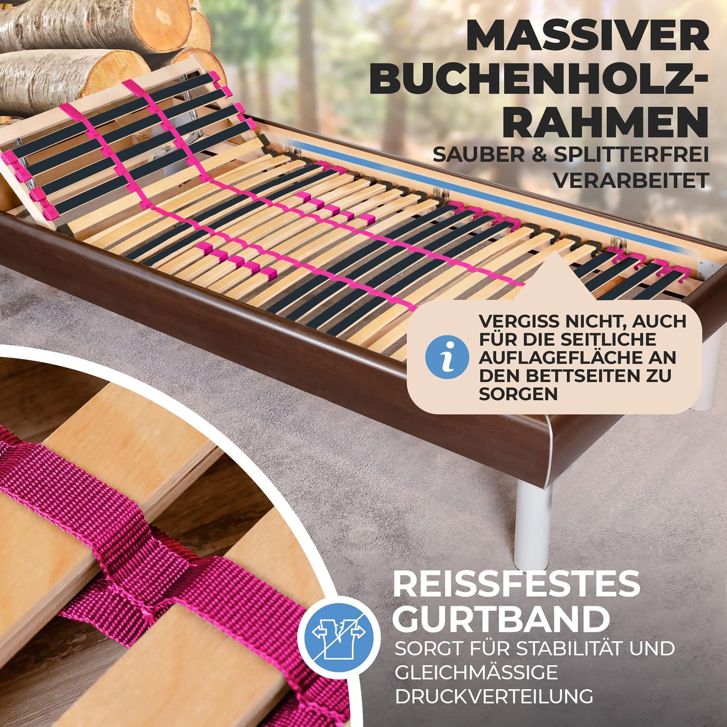 Coemo Lattenrost "PINK DREAM" Härtegrad verstellbar 28 Leisten 7-Zonen