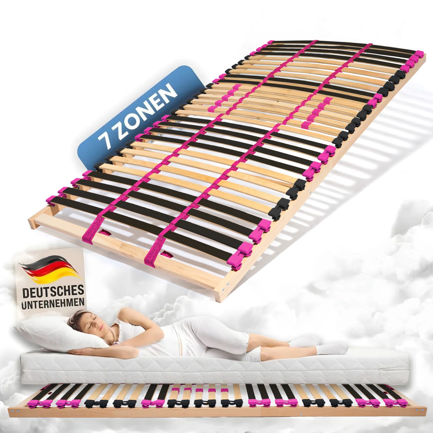 Coemo Lattenrost "PINK DREAM" Härtegrad verstellbar 28 Leisten 7-Zonen