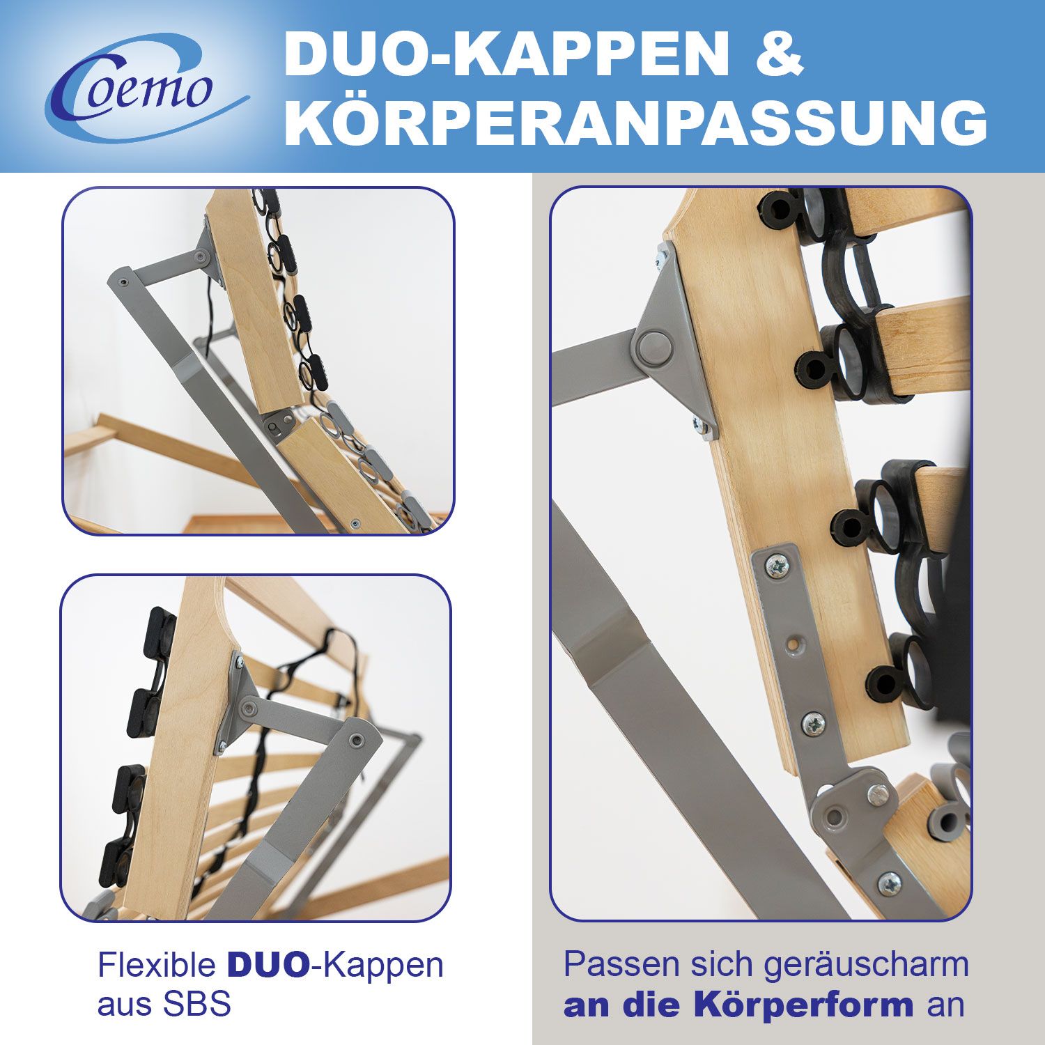 Coemo Lattenrost mit Motor ERGO Kopf- und Fußteil elektrisch verstellbar, 28 Latten, Bausatz 7 Zonen