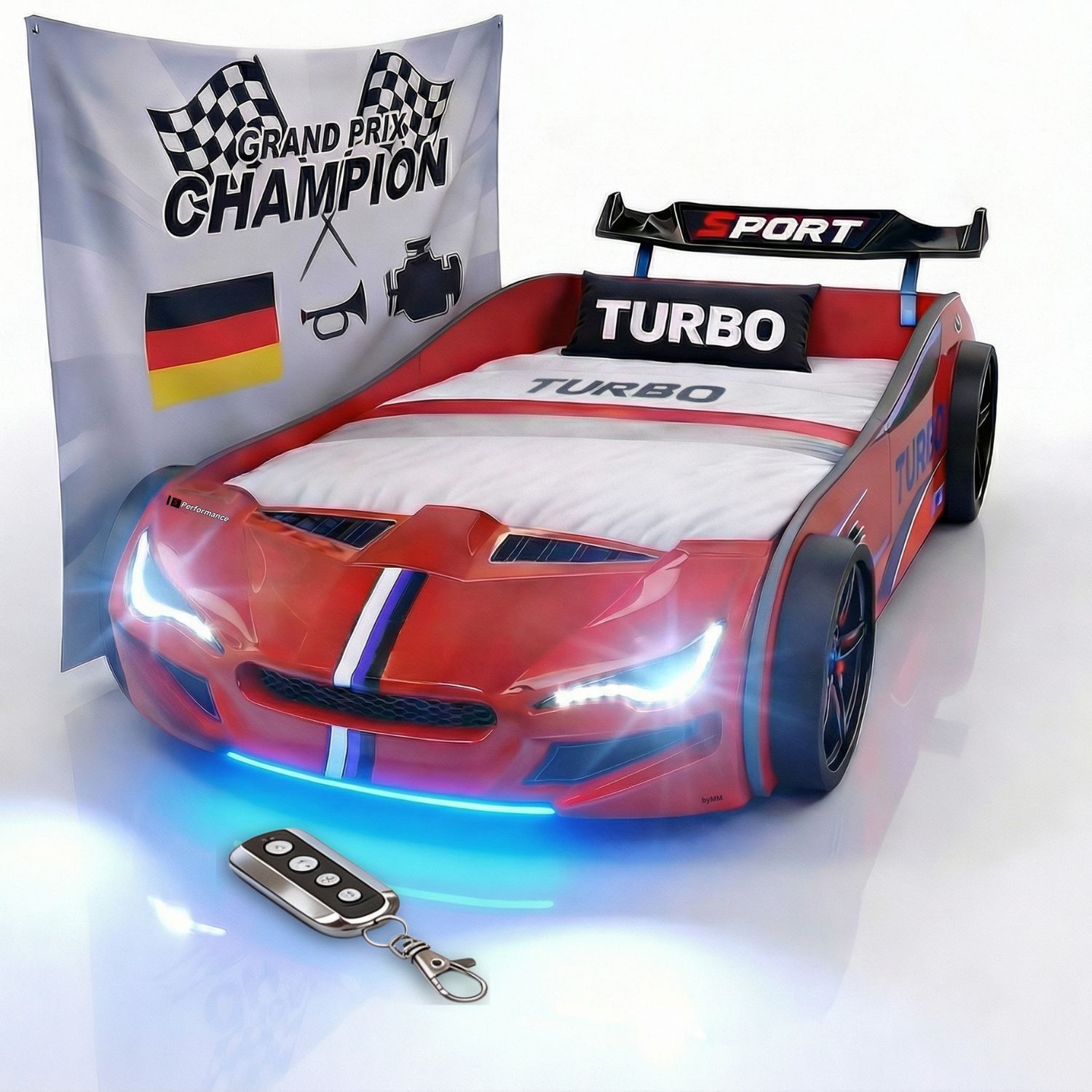 Autobett GTE Kinderbett 90 x 200 im Rennwagen Design mit Lattenrost, Licht & Motorengeräuschen