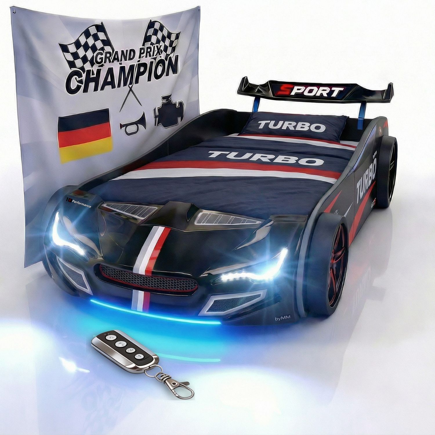 Autobett GTE Kinderbett 90 x 200 im Rennwagen Design mit Lattenrost, Licht & Motorengeräuschen