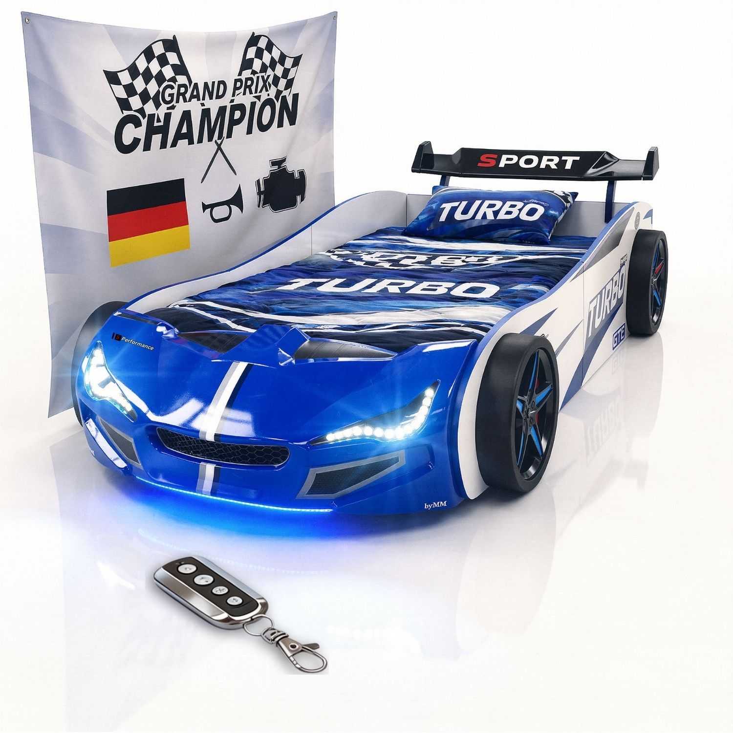 Autobett GTE Kinderbett 90 x 200 im Rennwagen Design mit Lattenrost, Licht & Motorengeräuschen