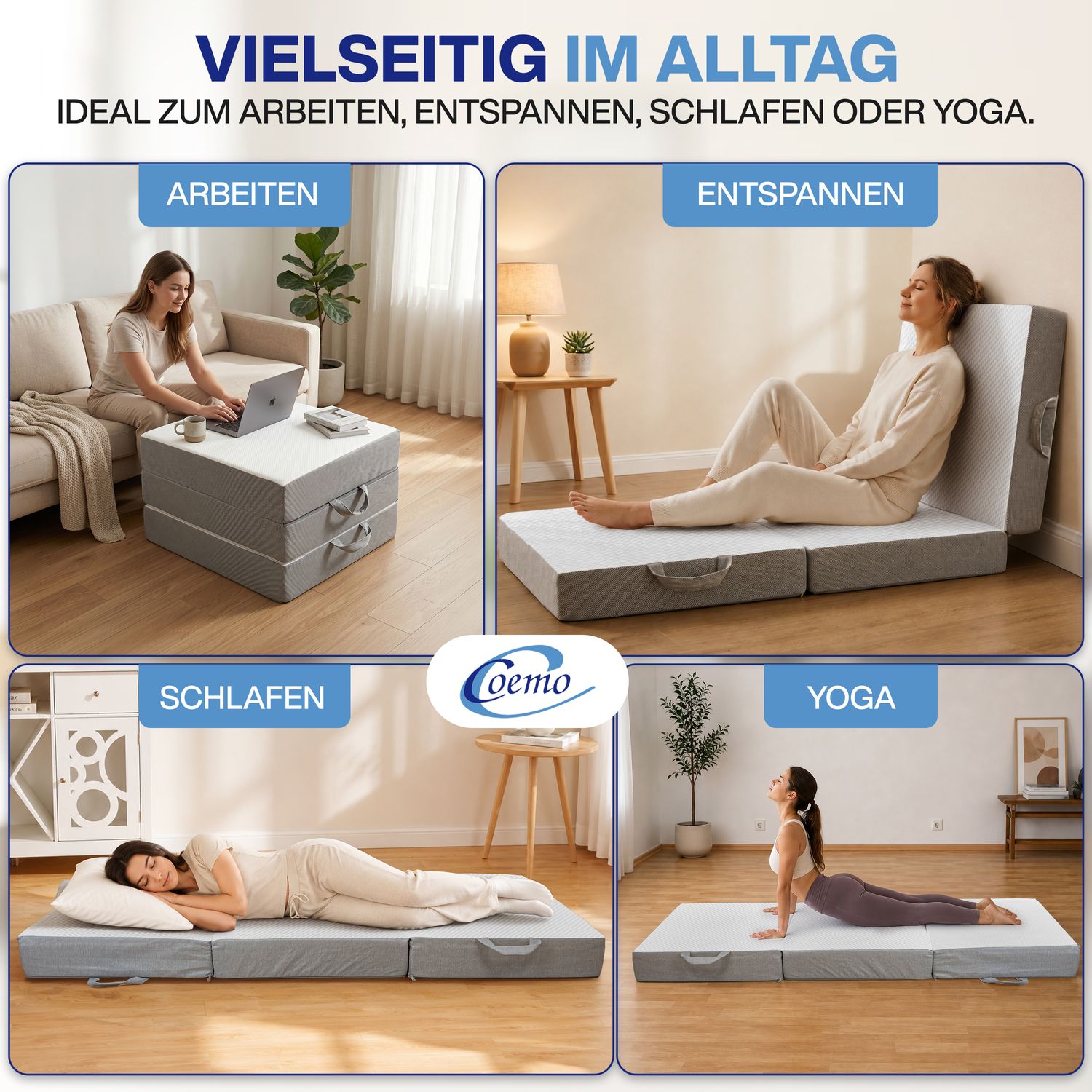 Coemo Faltmatratze/ Klappmatratze Falko 3-teilig - Platzsparende Gästematratze mit Visco-Auflage
