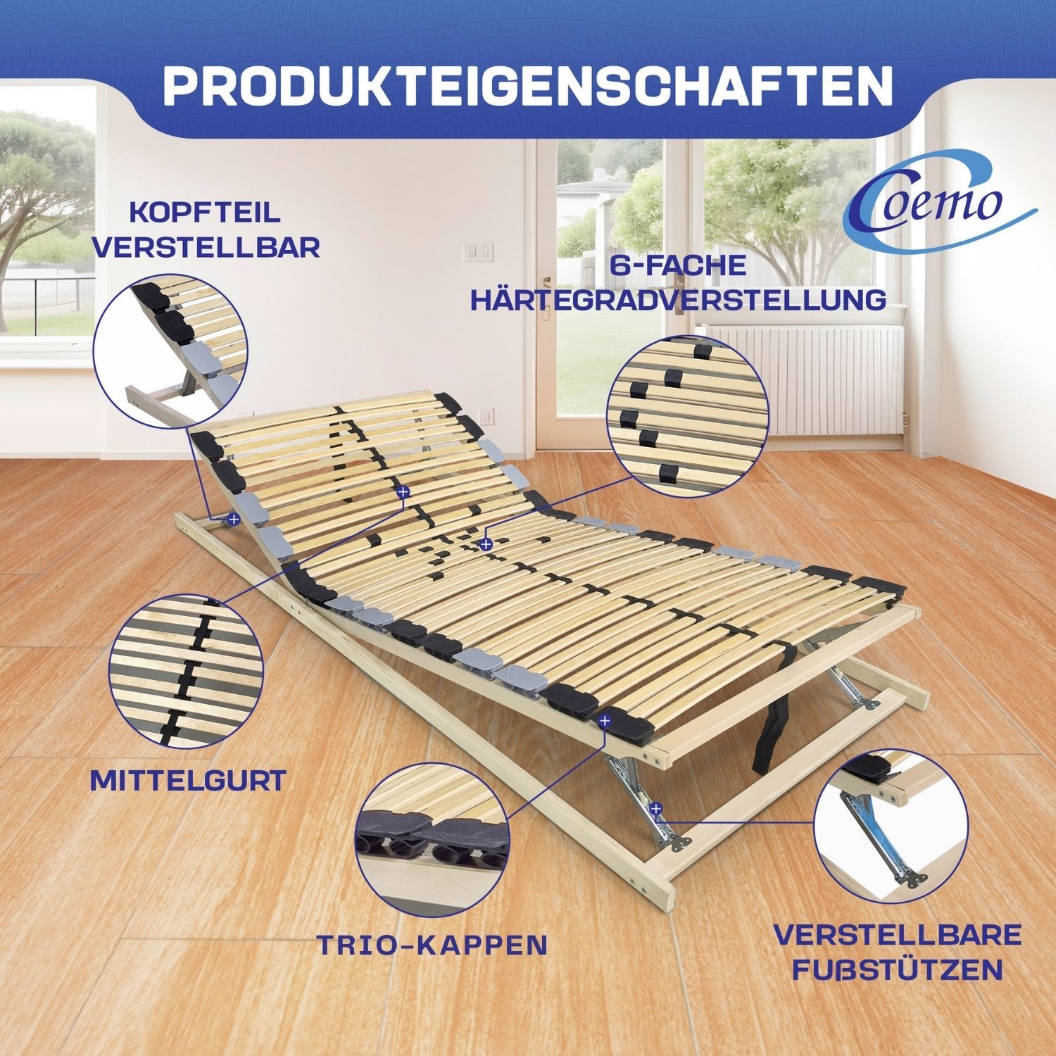 Coemo 7 Zonen Lattenrost PREMIUM Kopf-Fußteil verstellbar
