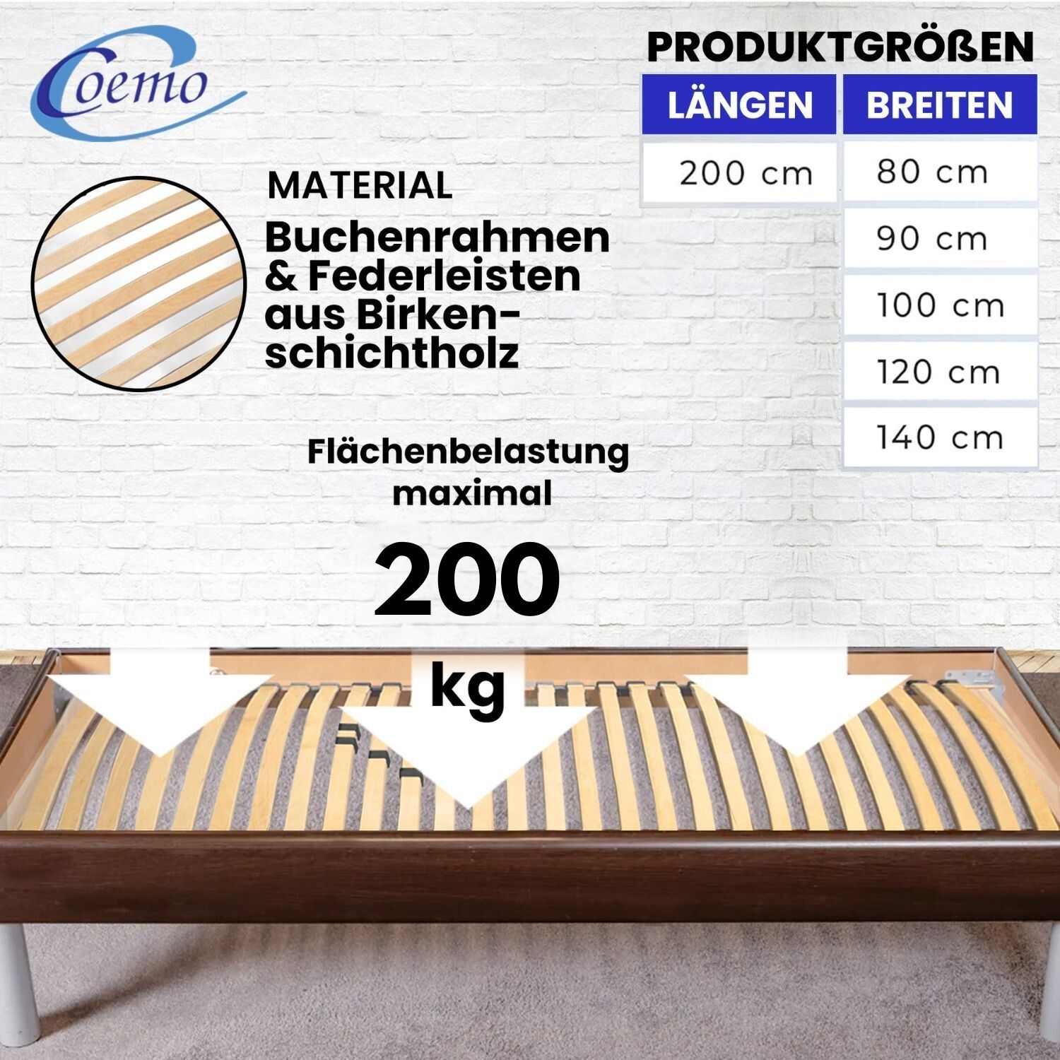 Coemo 2 x Lattenrost XXL Big Size 90x200 cm extra stabil bis 200 kg je Rost im Partnerset 2er Set