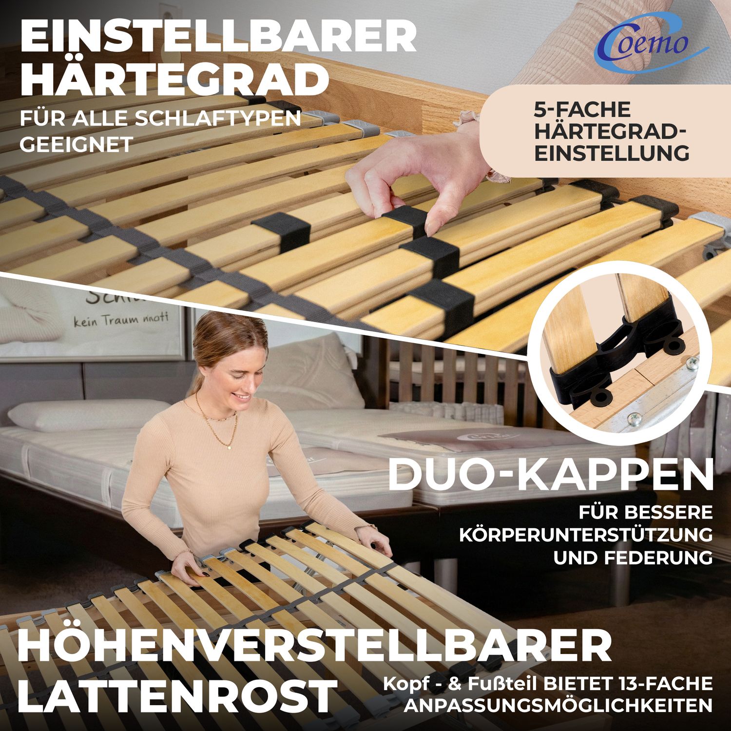 Coemo Lattenrost ERGO KF mit holmenüberlagerdenen Kappen