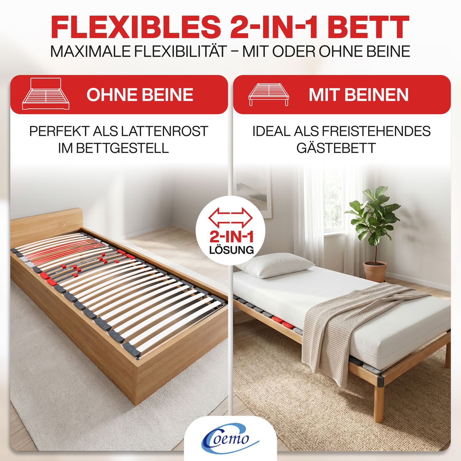 Hochwertiges Bettgestell mit Lattenrost 'DORADO' Massivholz Buche Made in Italy