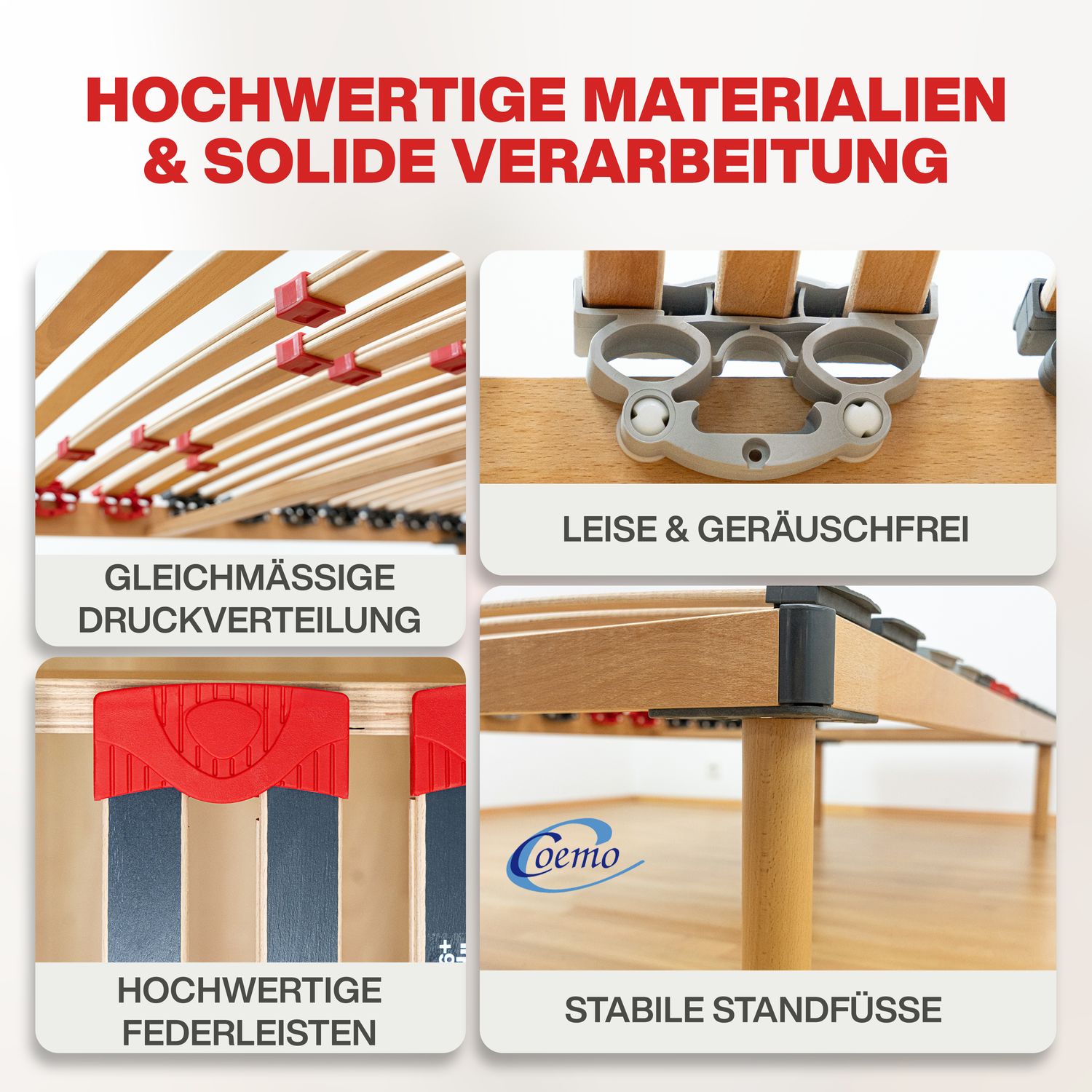 Hochwertiges Bettgestell mit Lattenrost 'DORADO' Massivholz Buche Made in Italy