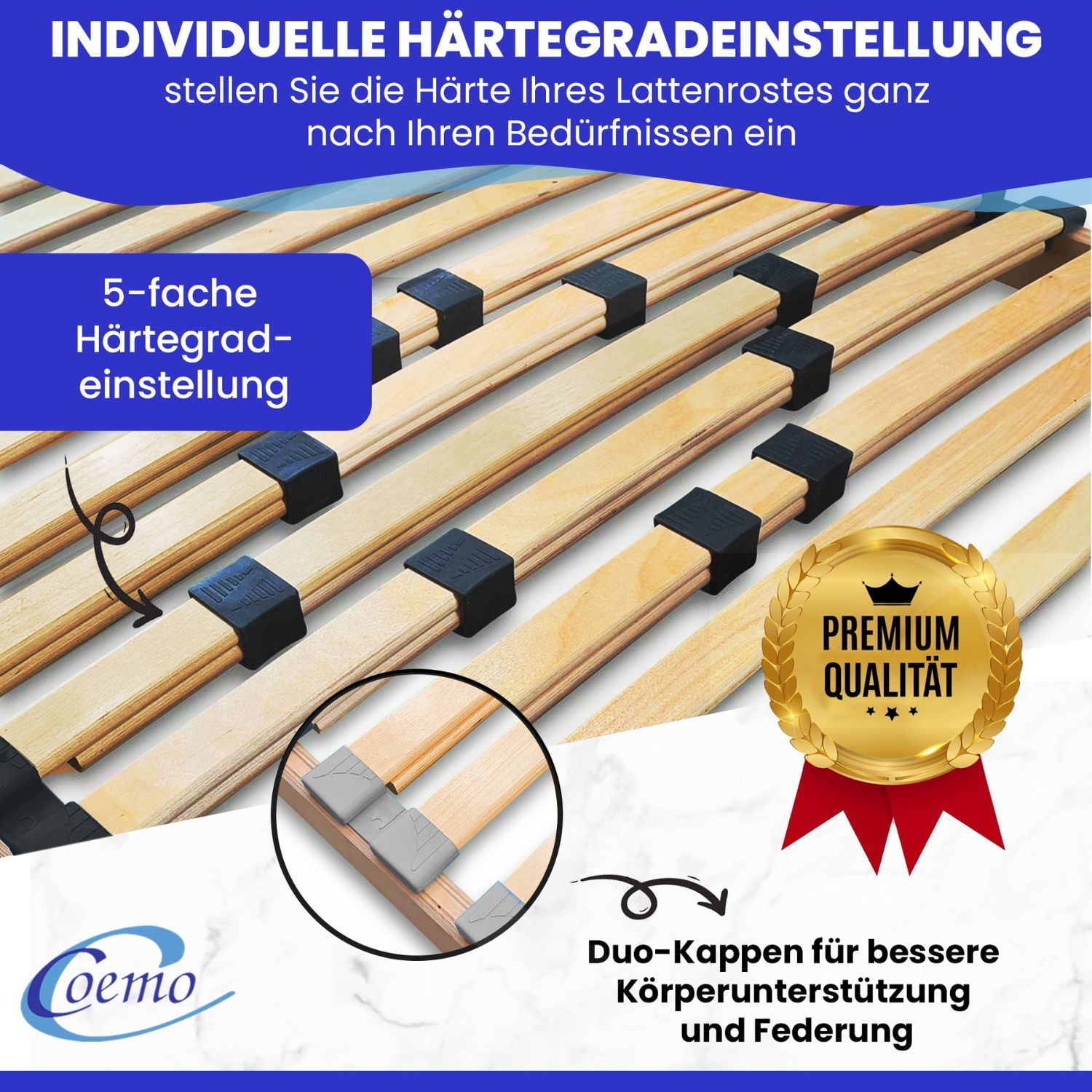 Coemo Lattenrost BASIC 80x220 cm Überlänge starr nicht verstellbar - 7 Zonen