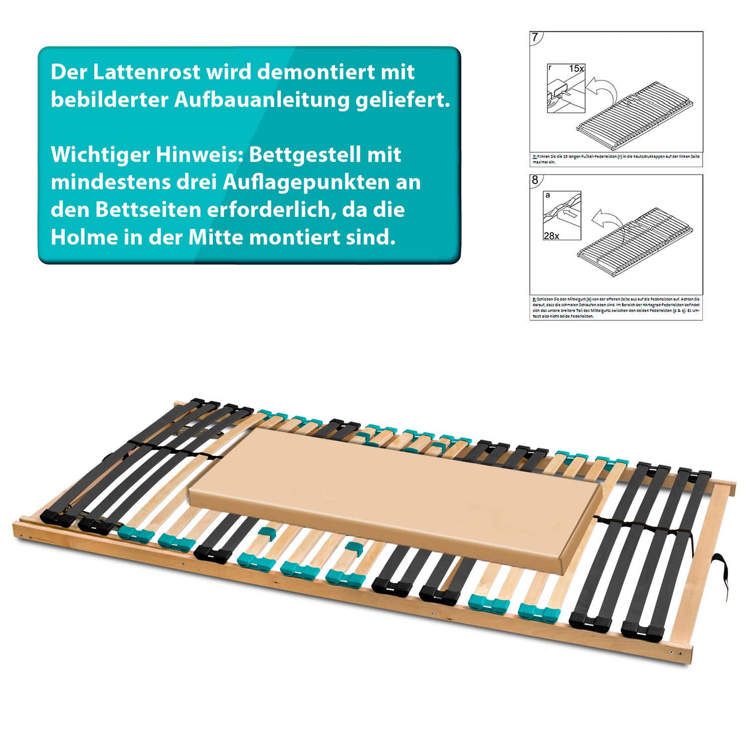 Coemo 7-Zonen Lattenrost DRÖMSON 28 Federleisten starr oder verstellbar in vielen Größen