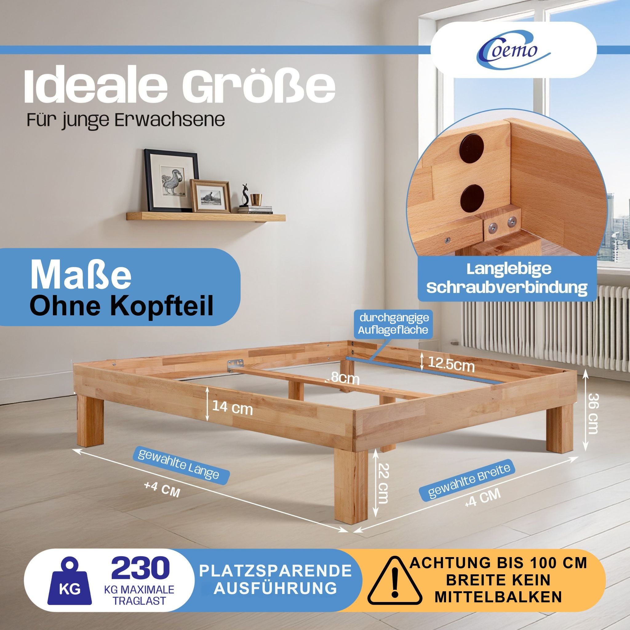 Bett Massivholz Leah Buche massiv